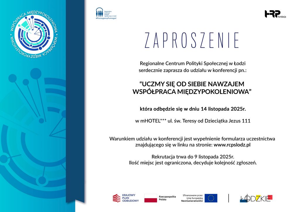 Treść zaproszenie na konferencję pn. „Uczmy się od siebie nawzajem – współpraca międzypokoleniowa”