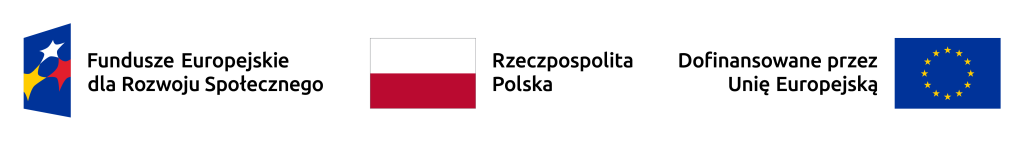 Logotyp: Fundusze UE, Rzeczpospolita Polska, Dofinansowane przez Unię Europejską