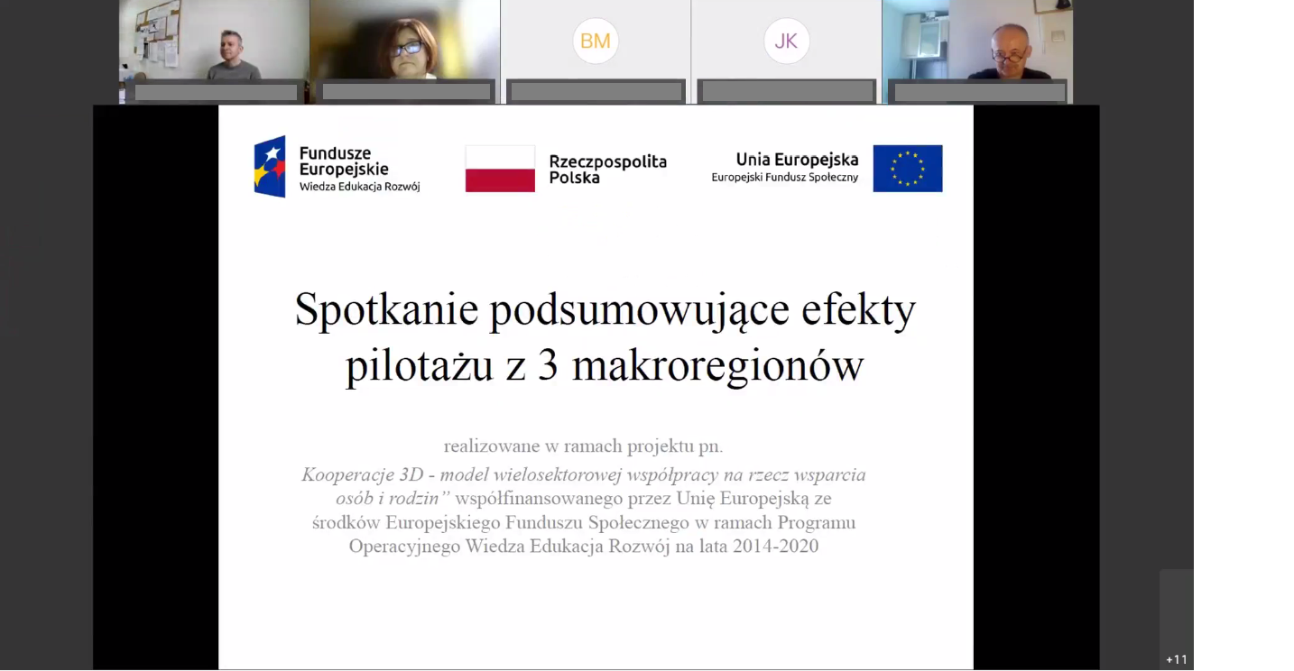 Spotkanie Podsumowujące Efekty Pilotażu z 3 Makroregionów w ramach realizacji projektu pn. „Kooperacje 3D - model wielosektorowej współpracy na rzecz wsparcia osób i rodzin"